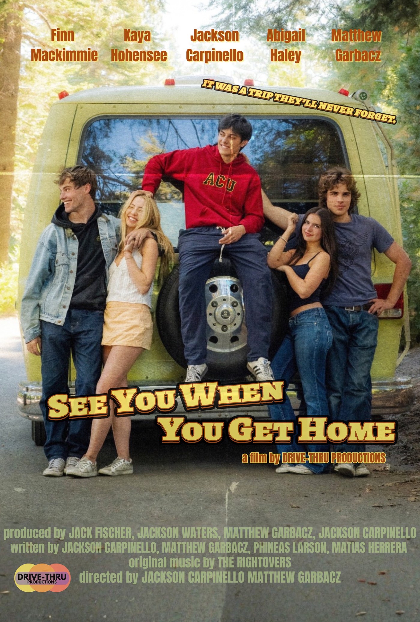 Official poster for See You When You Get Home featuring the five friends around their green RV